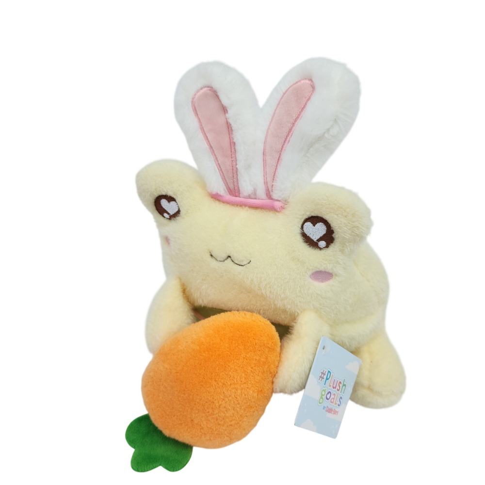 Cuddle Barn Plushgoals Frog Bunny Plush Yellow Carrot Kawaii Stuffed Toy 11"